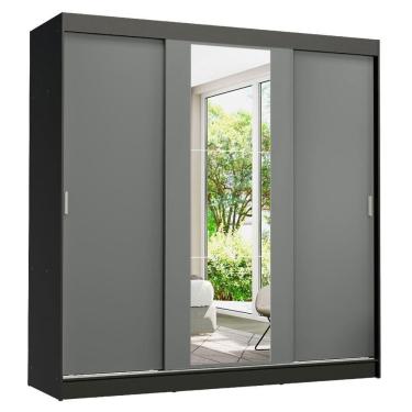 Imagem de Guarda-roupa Madesa Reno 3 Portas Correr Espelho Preto Cinza