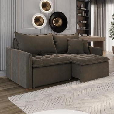 Imagem de Sofá Cama Retrátil em Madeira Eucalipto e Veludo 220cm Creta - Conceit