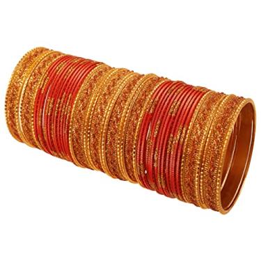 Imagem de Touchstone Pulseira feminina indiana de Bollywood glamourosa para melhorar o pulso, brilhos dourados, texturizados, texturizados, joias de designer de cores. Conjunto de 122 cm dourado para mulheres.,