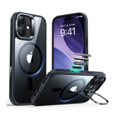 Imagem de Capa Magnética Halolock Classic Hybrid para iPhone 17 Transparente Preto com Suporte Dobrável Integrado e Botão de Controle de Câmera, Proteção Robusta, Compatível M4g-S4fe