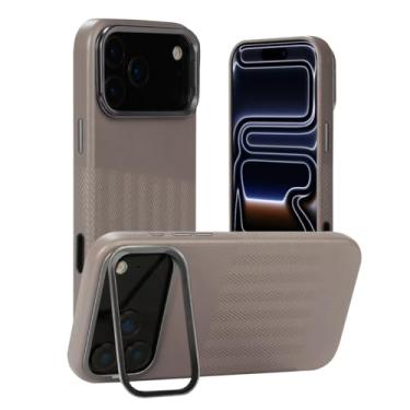 Imagem de alto Capa de couro italiano em relevo compatível com iPhone 17 Pro Max 2025, capa protetora magnética com suporte projetada para MagSafe, série Herring (iPhone 17 Pro Max, 6,9 polegadas, cinza cimento