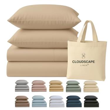 Imagem de Cloud Scape Linen Conjunto de lençóis 100% algodão egípcio, 400 fios, macio, durável e respirável, bolso profundo de até 41 cm, linho