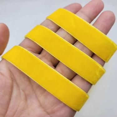 Imagem de Fita de veludo amarela 2,5 cm x 20 m fita de tecido para embrulho de presente decoração de guirlanda artesanato feito à mão laço de Natal costura (amarelo, 2,5 cm)