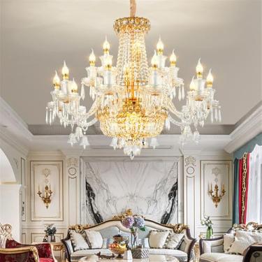 Imagem de Lustre de cristal de luxo europeu com LED para sala de estar americana, restaurante, quarto, villa, hotel, duplex, luminária pendente (A 15 lâmpadas)