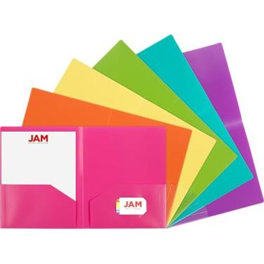 Imagem de JAM PAPER Pastas escolares extra resistentes de plástico resistente com 2 bolsos - cores sortidas da moda - 144/caixa