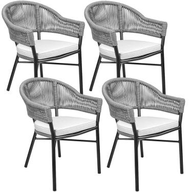 Imagem de Kit 04 Cadeiras Decorativas área Gourmet Base Grafite Corda Náutica Medan R01 Chumbo - Lyam Decor