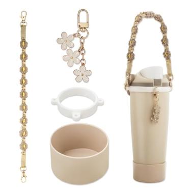 Imagem de SITKOL Conjunto de acessórios para Owala FreeSip Sway 30/1,134 g, copo de 1,134 g e garrafa de água infantil de 473 ml - Inclui bota de silicone, alça de transporte e lindos pingentes de flores