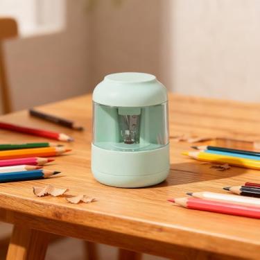 Imagem de Apontador de lápis, automático para lápis de cor e nº 2, operado por bateria para escola, escritório, uso doméstico, verde