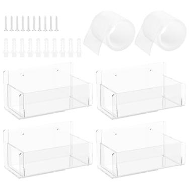 Imagem de Organizador de 4 peças para temperos, prateleira de suporte de especiarias de acrílico transparente de 1,6/23 cm, tampa removível e organizador de temperos com parafuso e fita adesiva para despensa de