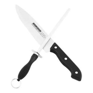 Imagem de Kit Profissional de Churrasco, Faca e Chaira em Aço Inoxidável, 2 Peças, Linha Importada para Churrasqueiro