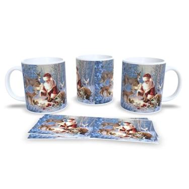 Imagem de Caneca de Natal com Arte Festiva, Porcelana Branca, Decoração de Inverno com Renas e Animais da Floresta, 11oz (1)