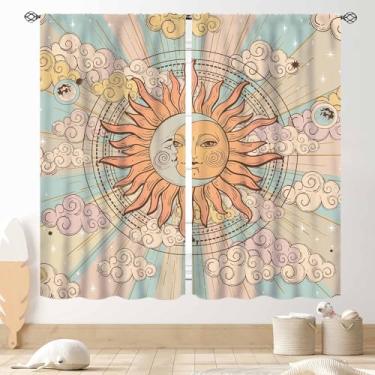 Imagem de Cortinas de sol e lua, boêmio, celestial, gótico, bruxa, hippie, mandala, sol, estrelas, constelação mística, tarô, cortina, tratamentos para quarto, sala de estar, cozinha, banheiro, 2 painéis, 106,7