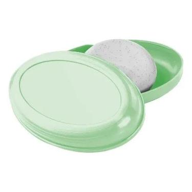 Imagem de Saboneteira Para Banheiro e Viagem, Verde, Material Atóxico BPA Free, 12x8x4cm, Resistente, Compacta, Fácil de Limpar