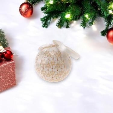 Imagem de Generic 1 peça de enfeites de bolas de Natal redondas amarelas listradas de plástico branco amarelo 7,2 cm