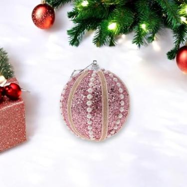 Imagem de Generic 1 peça de enfeites de bolas de Natal redondo padrão vertical espuma rosa 8 cm