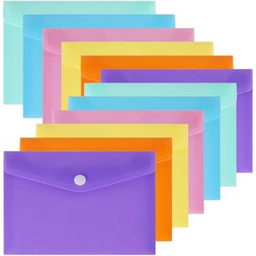 Imagem de Envelopes de plástico pacote com 10 pastas de documentos transparentes, envelopes de plástico com fecho de pressão, pasta de arquivos de poliéster para escola, casa, trabalho, escritório (24 x 17 cm)
