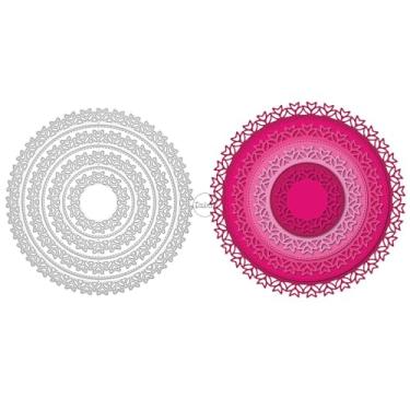 Imagem de DzIxY Conjunto de moldes de corte de metal de fundo de renda vazada redonda para fazer cartões, conjunto de recortes de papel, estêncil, suprimentos, modelos de máquina