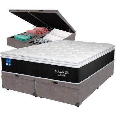 Imagem de Cama Box Baú Cinza E Colchão Magnum Molas Ensacadas Queen Plumatex
