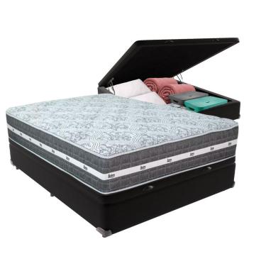 Imagem de Cama Box Baú Preto E Colchão Black Graphite Molas Ensacadas Casal 138x188x32 Anjos