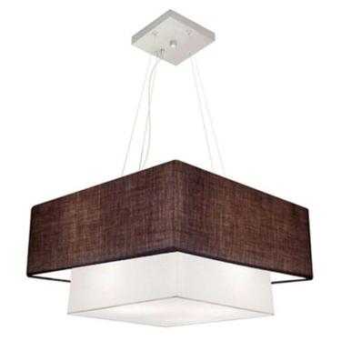 Imagem de Lustre Pendente Duplo Quadrado Vivare Md-4346 Cúpula Em Tecido 70x60cm - Bivolt Café-branco 127/220v