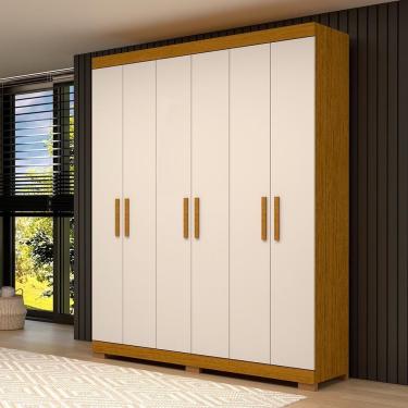 Imagem de Guarda-Roupa Casal Canadá 6 Portas E 2 Gavetas 100% Mdf Linha Mobília Cinamomo/off White
