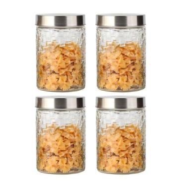 Imagem de Conjunto 4 Potes Vidro Rattan Tampa Inox 1200ml Class Home