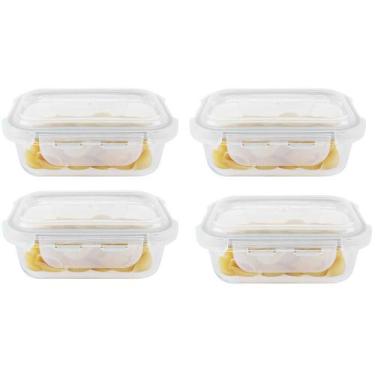 Imagem de Kit 4 Potes Hermético Vidro Marmita Micro-Ondas 370Ml - Class Home