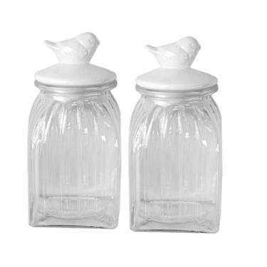 Imagem de Kit 2 Potes Vidro Tampa Cerâmica Pássaro 1500Ml Class - Class Home