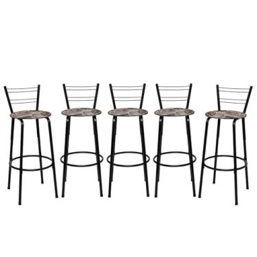 Imagem de Banqueta Altas Flórida Estrutura Preta 70cm Para Balcão Cozinha, Bar, Bistrô, Americano Kit 05 Unidades - Itagold (Floral Marrom)