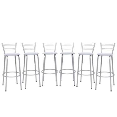 Imagem de Banqueta Altas Flórida Estrutura Prata 70cm Para Balcão Cozinha, Bar, Bistrô, Americano Kit 06 Unidades - Itagold (Branco)