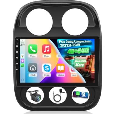 Imagem de [Qualcomm 8 Core] Rádio automotivo Volxcereo Android 15 para Jeep Compass Patriot 2010-2016, 4 + 64 GB, tela sensível ao toque, estéreo com Carplay/Android Auto, GPS, WiFi, Bluetooth, SWC