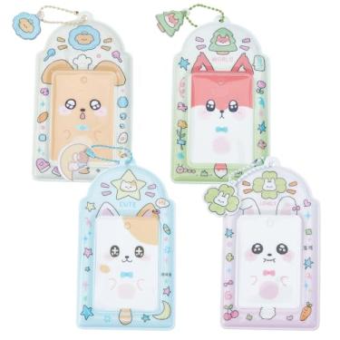 Imagem de NICENEEDED 4 porta-cartões fotográficos com chaveiro de animais, porta-cartões de fotos fofos, porta-cartões de foto kawaii, porta-cartões de identificação e ônibus