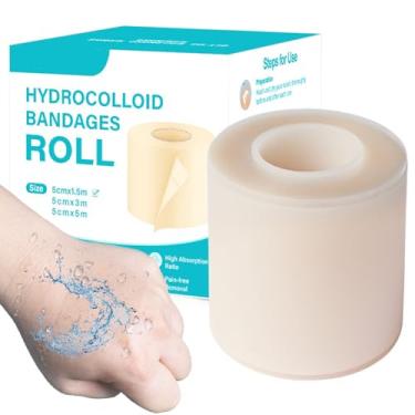 Imagem de Urknall Rolo hidrocolóide para tratamento de feridas, extra grande, 5 cm x 5 m, bandagem hidrocolóide ultra absorvente, fita para feridas, impermeável, cortada no tamanho para bolhas, acne, kit