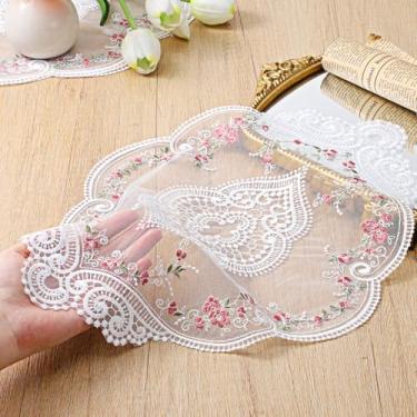 Imagem de 3 peças de jogo americano vintage oval de renda americano de renda toalha retrô para móveis estilo francês tapete de copo elegante vaso oco para decoração de casamento, aniversário, decoração de casa
