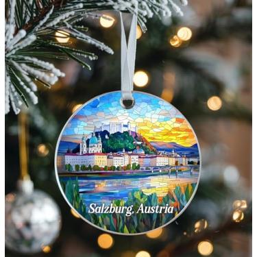 Imagem de Enfeite acrílico de vitral da Áustria Salzburg - Lembrança de vista da cidade de Fortress Hill, presente de lembrança de viagem frente e verso para amigos e familiares, amantes da Áustria, decoração