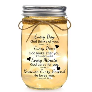 Imagem de Jelershy Pote de maçom cristão, luzes noturnas, presentes para cristãs, mulheres, fé, bíblia, religiosa, católica, espiritual, presente para mulheres, oração - Todos os dias Deus pensa em você... Ele