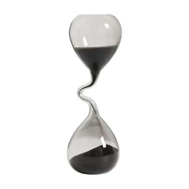 Imagem de Moderno Temporizador de Areia Preto Ampulheta Minimalista Decoração de Mesa Estética Relógio de Areia para Escritório e Sala de Estar Acessório de Mesa Simples para Estudo e Quarto Sem Necessidade de