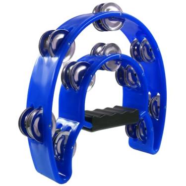 Imagem de Auvotuis Pandeiro de meia lua, percussão manual azul, jingles de metal, pandeiro de fileira única para festa, KTV