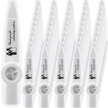 Imagem de Lenwen 50 peças de lembrancinhas de festa de casamento para convidados a granel branco casamento kazoo plástico kazoo instrumentos musicais para violão, ukulele, violino, piano, teclado, presentes de