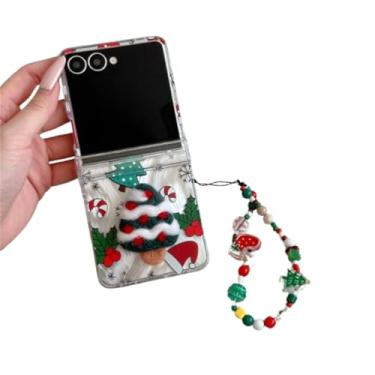 Imagem de QYFZXLV Capa estilo Natal para Samsung Galaxy Z Flip 7 com árvore de Natal, linda capa protetora dobrável para Galaxy Z Flip7 com corrente de pulso para meninas e meninos