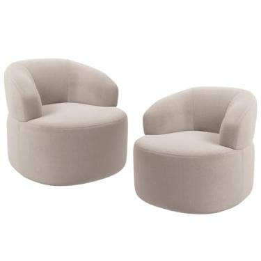 Imagem de Kit 02 Poltronas Giratória Orgânica Para Sala Living Helena L02 Bouclê Creme - Lyam Decor