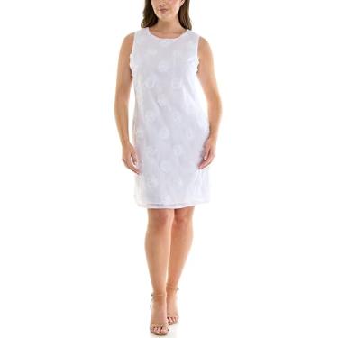 Imagem de Nicole Miller Vestido feminino sem mangas com gola redonda floral 3D, Branco brilhante, 50