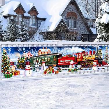 Imagem de BlissYard Feliz Natal Banner Horizontal Longo Pano de Fundo Feriado Inverno País das Maravilhas Natal Trem Fotografia Fundo para Decorações de Festa de Natal Decoração de Casa Suporte de Tecido 79x18