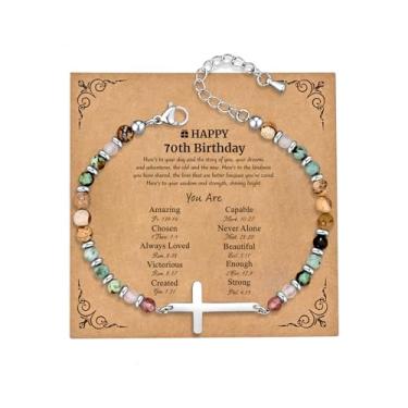 Imagem de JUTOLOKA Pulseira de cruz banhada a ouro 18K para mulheres | Presentes baseados na fé cristã para batismo, confirmação, Páscoa | Presente para mãe, irmã, sobrinha, amiga no aniversário, Natal, Medium