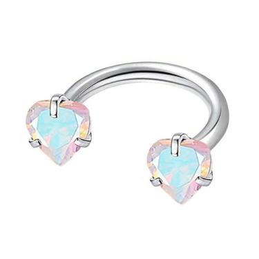 Imagem de Niaspi Anel de nariz de septo de cristal CZ 16G aço inoxidável strass corações duplos argolas de nariz 8 mm anéis de ferradura piercing de narina joias para mulheres, 20G, Aço inoxidável Zircônia