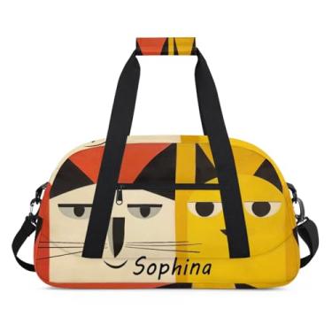 Imagem de Bolsa esportiva personalizada de gato, engraçada, amarela, vermelha, com nome, bolsa de dormir personalizada, bolsa de fim de semana, bolsa de treino para dança, balé, academia, ginástica, mala de