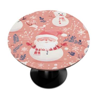 Imagem de Toalha de mesa redonda com borda elástica, boneco de neve, rosa, árvore de Natal, toalha de mesa redonda para decoração de festivais de 101 a 111 cm