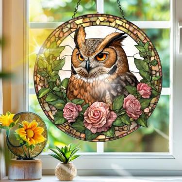 Imagem de Acrílico colorido, apanhador de sol, decoração de janela suspensa de coruja, arte de parede de arco-íris, para sala de estar, quarto, varanda, interior, exterior, jardim, animais, decoração, 19 x 19