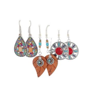 Imagem de Conjunto de brincos vintage boêmios, boêmio, turquesa, retrô, estrela, strass, pingente, brincos de pingente, presentes para mulheres, Liga de aço, Sem pedra preciosa