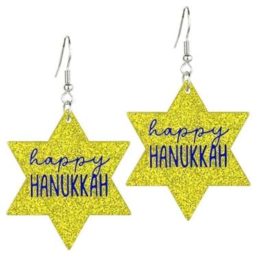 Imagem de Brincos pendentes de acrílico Hanukkah com glitter pomba acrílica estrela de Davi Menorá Dreidel castiçal Chanucá brincos judeu Hanukkah joia de feriado, Acrílico, Sem pedra preciosa